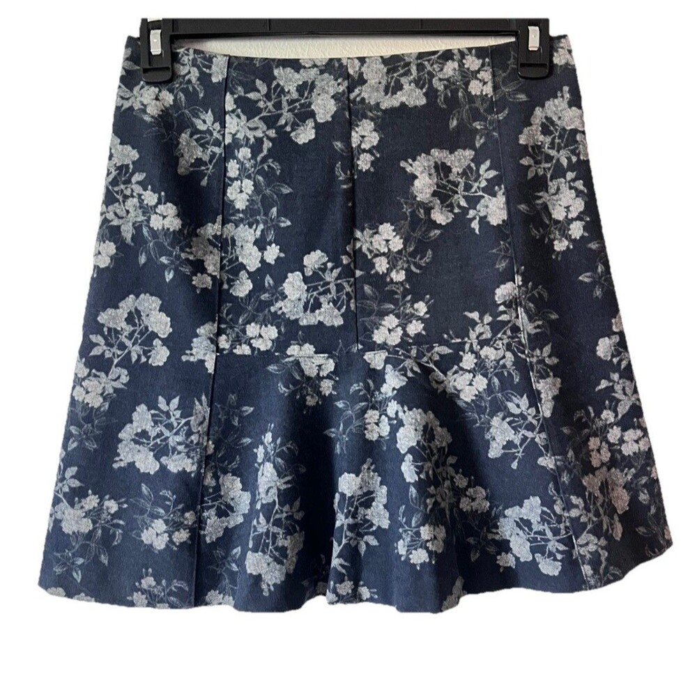 Banana Republic Flared Skirt Womens Size 4 Blue Gray Floral Print Lined
